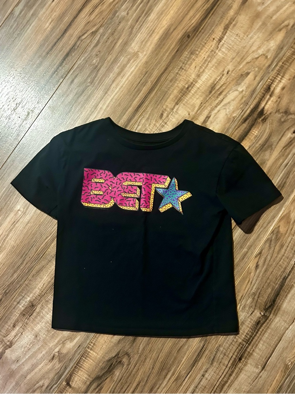 Black Kids Tee with Pink Leopard BET Logo